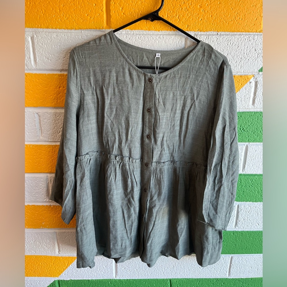 Petallush Olive Button-Down Women's Shirt